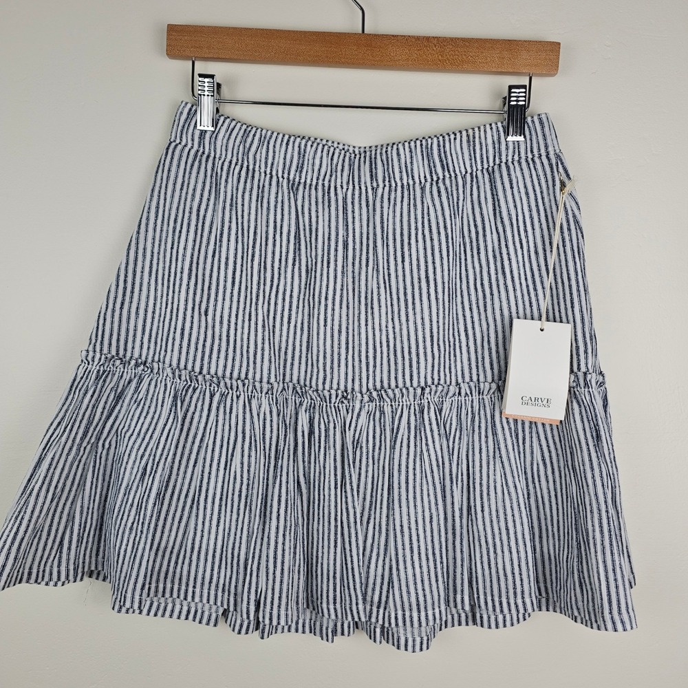 Carve Designs Skirt Women SM Navy Stripe Tiered Organic Cotton *Flaw